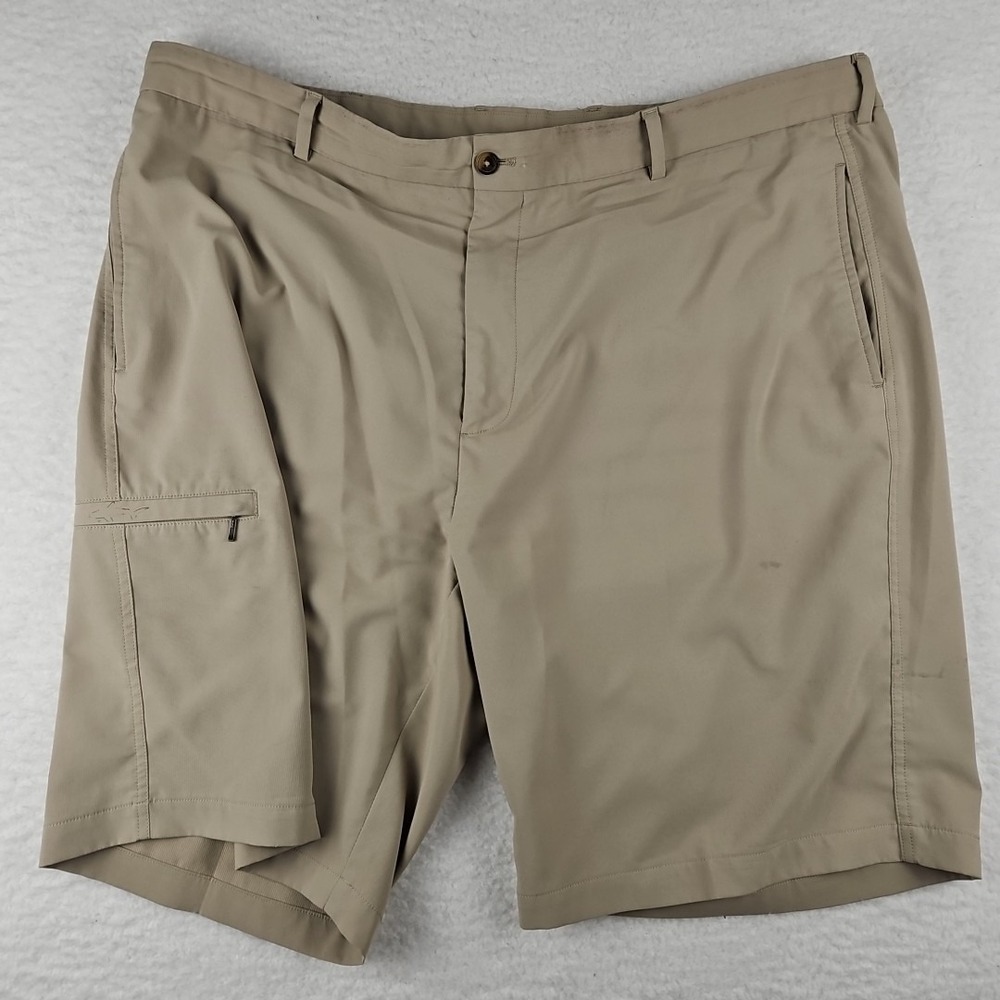 Greg Norman "The Shark" Khaki Tan Check Golf Shorts Mens Sz 42 Performance Chino